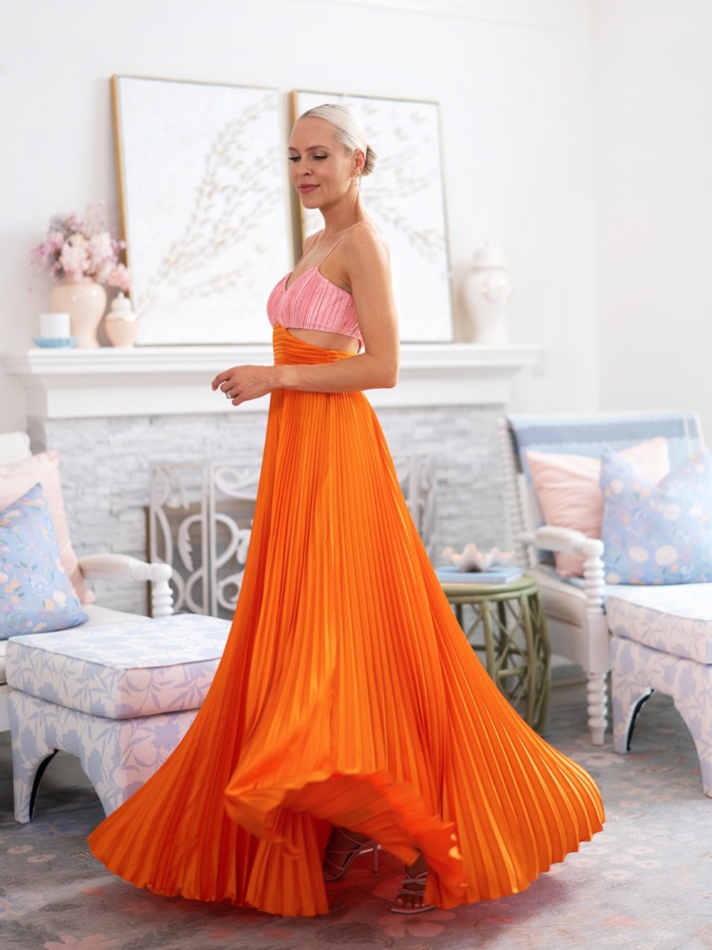 Amur Elodie Pleated Maxi Gown Rose Orange Size 4 NWOT
